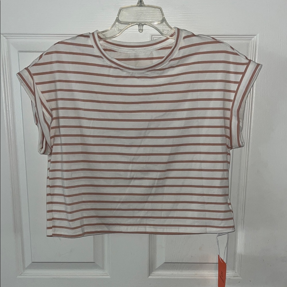FINAL PRICE Amazon Women's Striped Tee - White and Brown